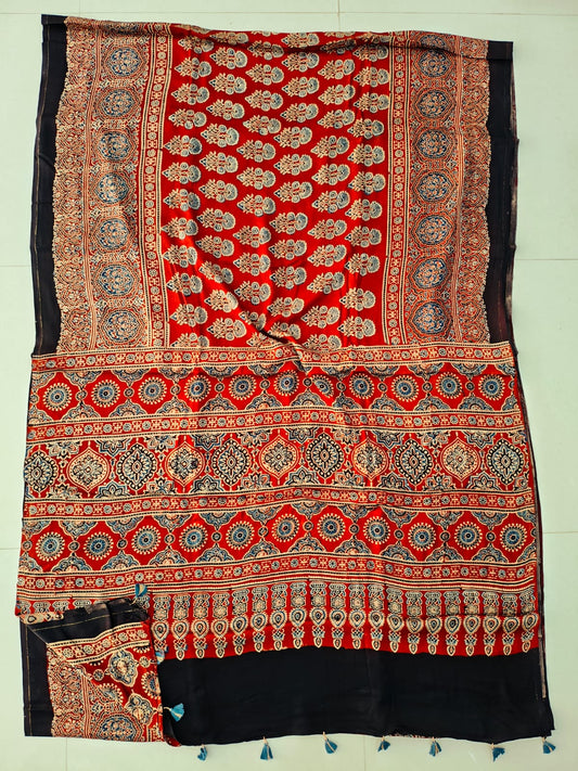 HAND BLOCK PRINTED AJRAKH MODAL SILK SAREE (CIG175)