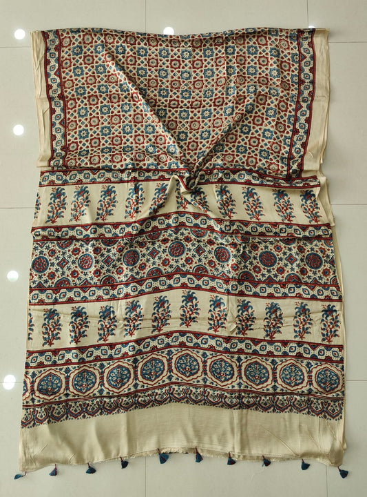 HAND BLOCK PRINTED AJRAKH MODAL SILK SAREE (CIG176)