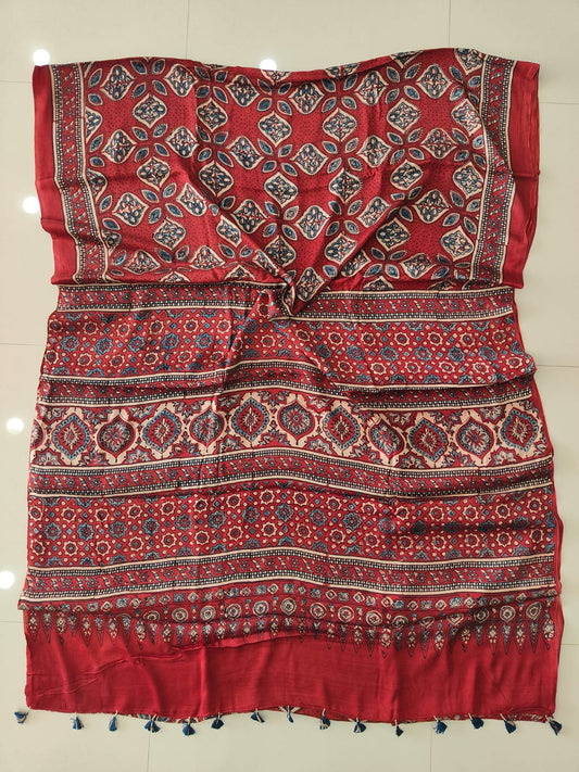HAND BLOCK PRINTED AJRAKH MODAL SILK SAREE (CIG177)