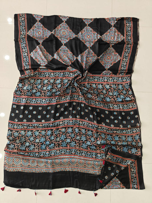 HAND BLOCK PRINTED AJRAKH MODAL SILK SAREE (CIG178)