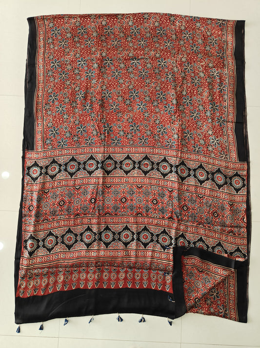 HAND BLOCK PRINTED AJRAKH MODAL SILK SAREE (CIG183)
