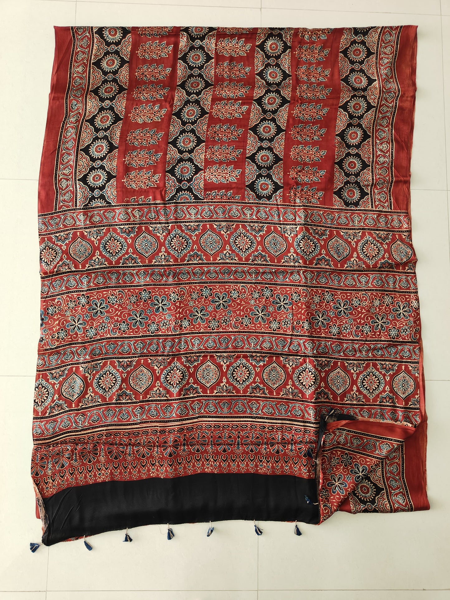 HAND BLOCK PRINTED AJRAKH MODAL SILK SAREE (CIG180)