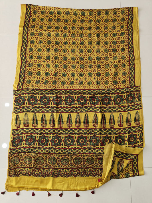 HAND BLOCK PRINTED AJRAKH MODAL SILK SAREE (CIG181)