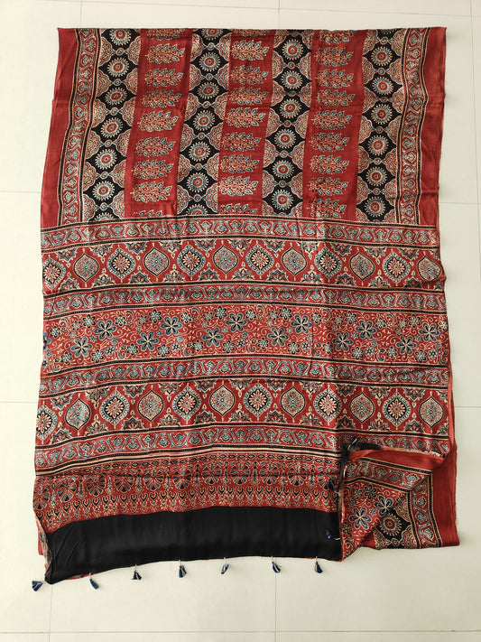 HAND BLOCK PRINTED AJRAKH MODAL SILK SAREE (CIG180)