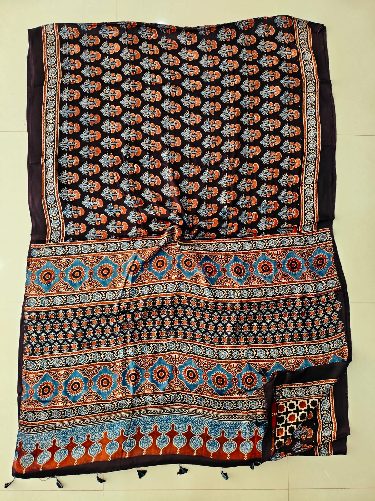 HAND BLOCK PRINTED AJRAKH MODAL SILK SAREE (CIG184)