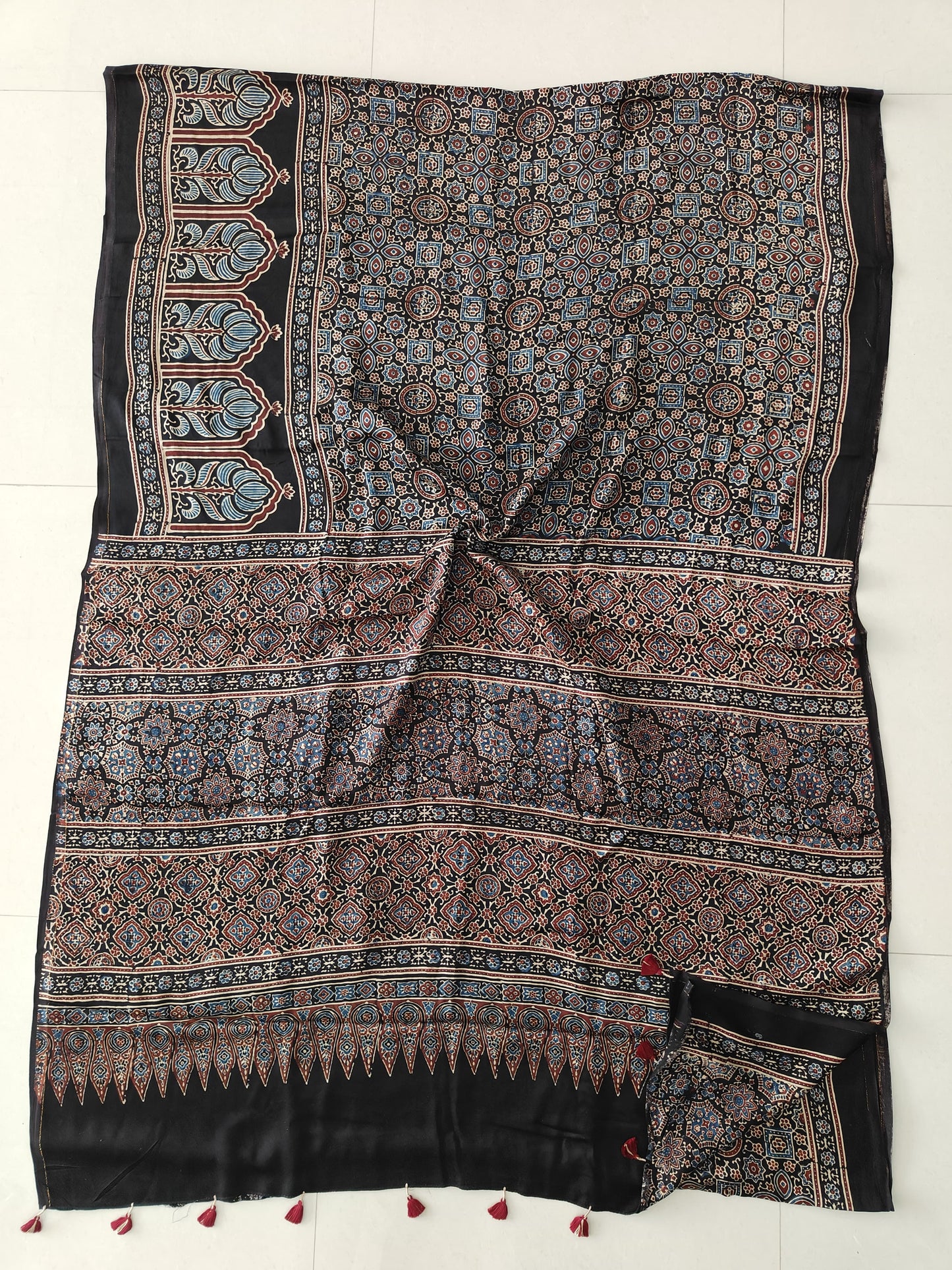 HAND BLOCK PRINTED AJRAKH MODAL SILK SAREE (CIG186)