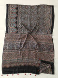 HAND BLOCK PRINTED AJRAKH MODAL SILK SAREE (CIG186)