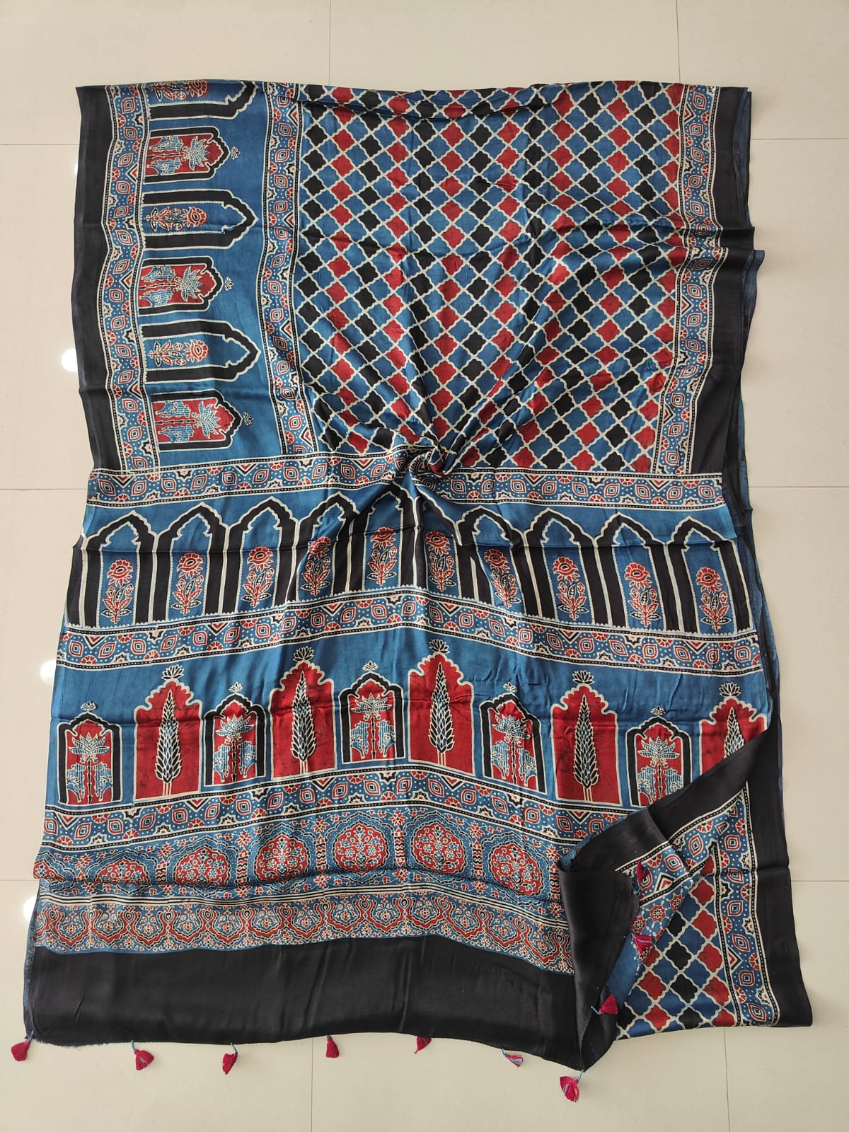 HAND BLOCK PRINTED AJRAKH MODAL SILK SAREE (CIG187)