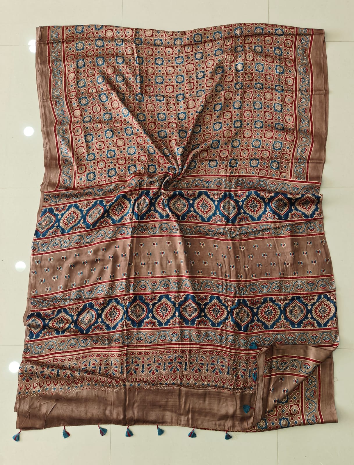 HAND BLOCK PRINTED AJRAKH MODAL SILK SAREE (CIG188)