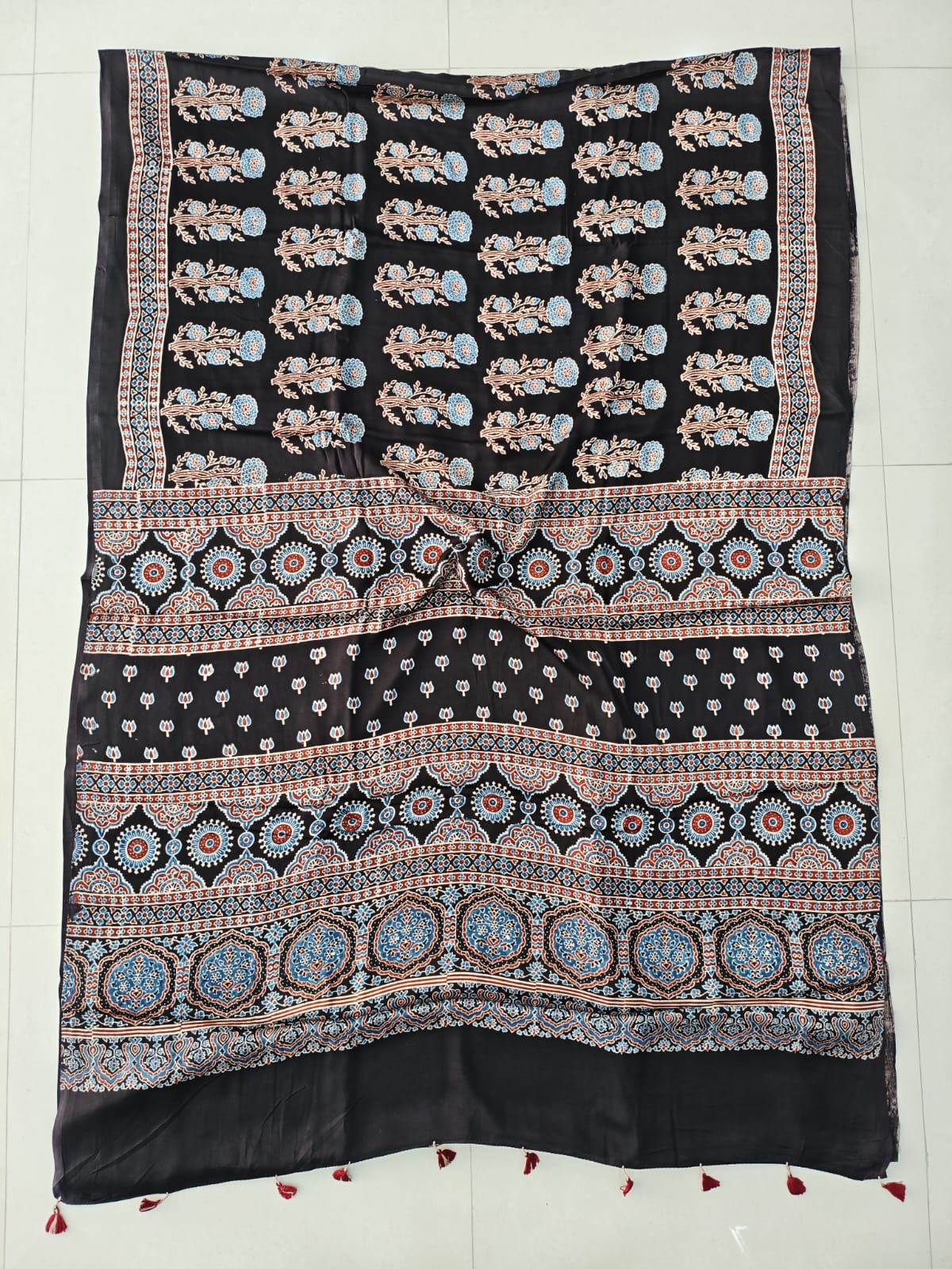HAND BLOCK PRINTED AJRAKH MODAL SILK SAREE (CIG190)