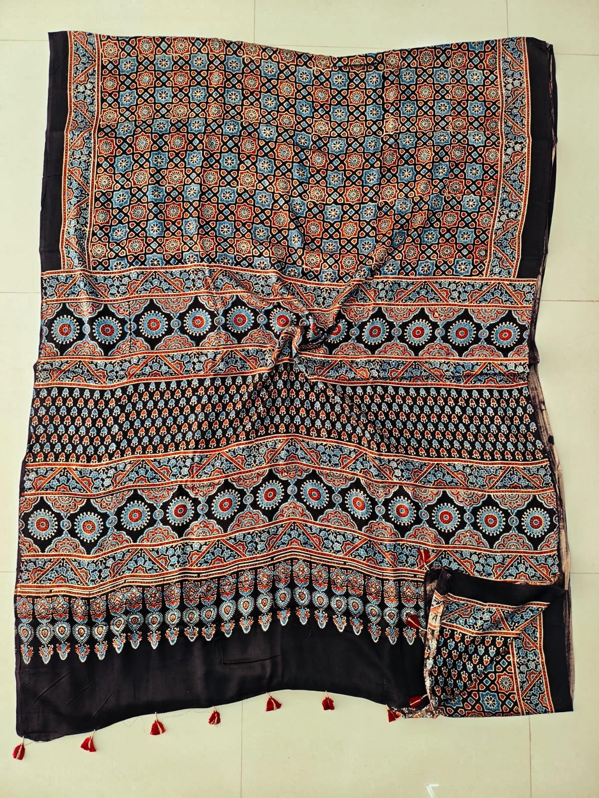 HAND BLOCK PRINTED AJRAKH MODAL SILK SAREE (CIG191)