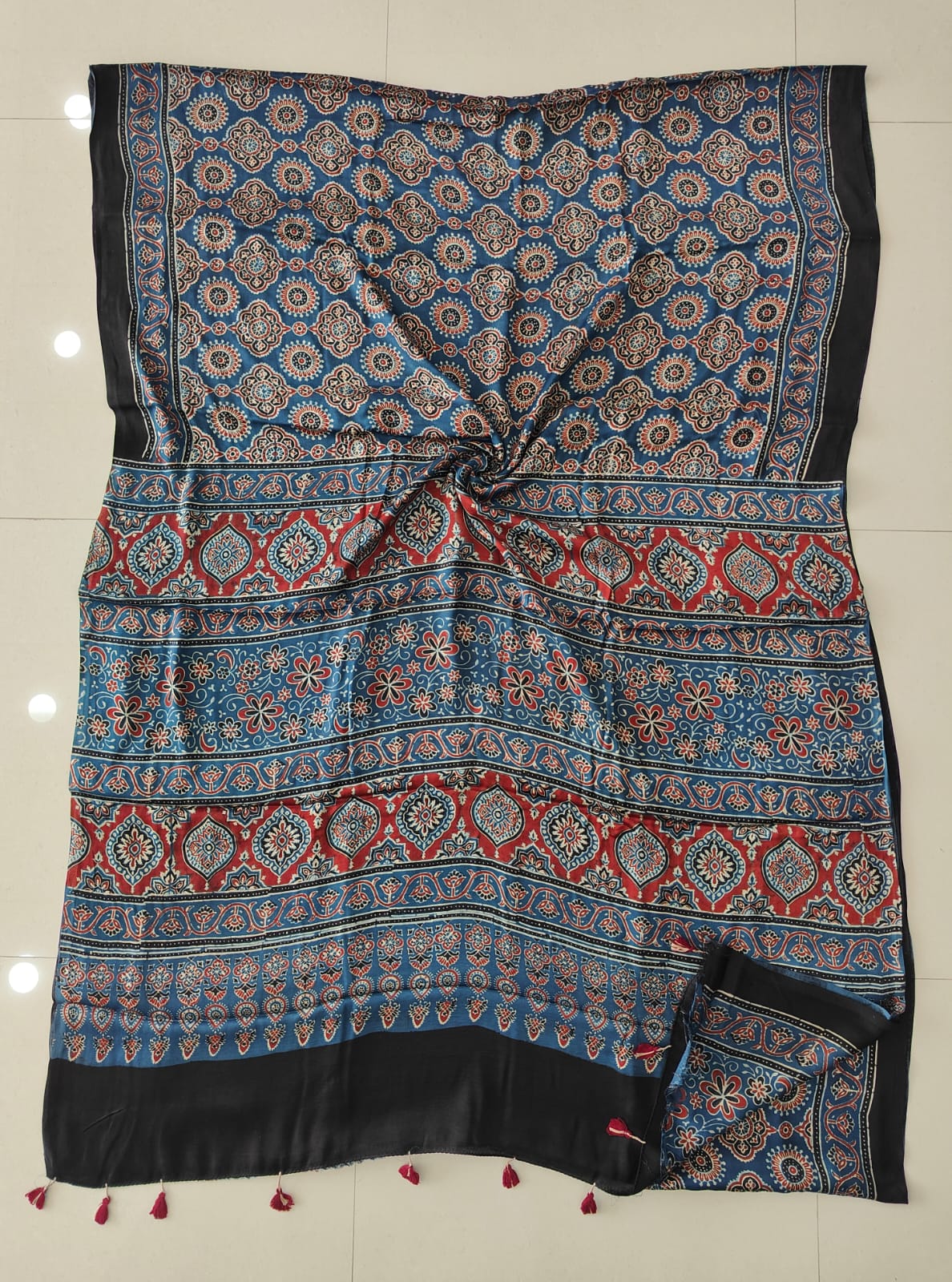 HAND BLOCK PRINTED AJRAKH MODAL SILK SAREE (CIG192)
