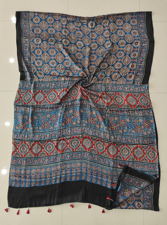 HAND BLOCK PRINTED AJRAKH MODAL SILK SAREE (CIG192)
