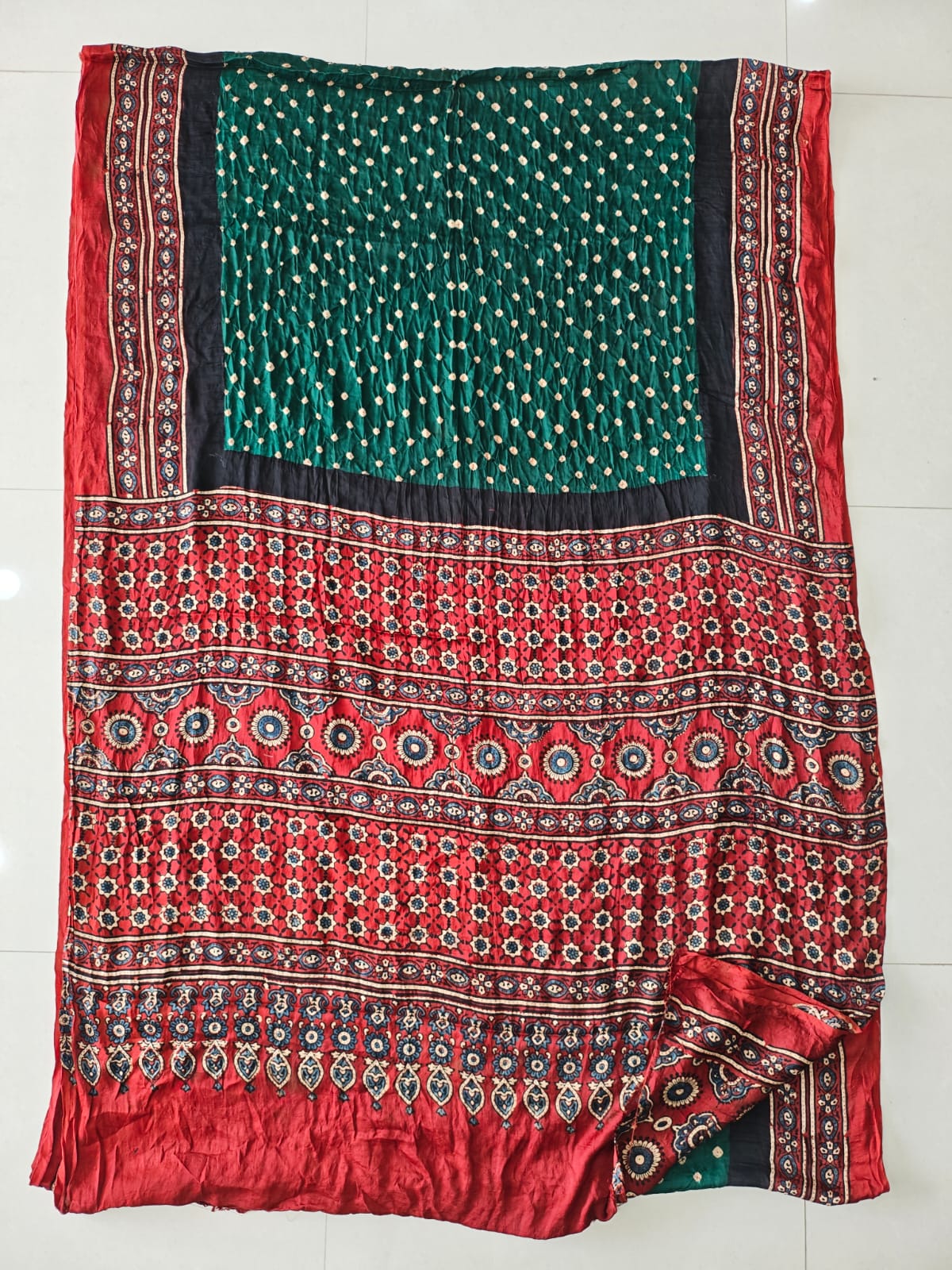 HAND BLOCK PRINTED  BANDHEJ AJRAKH MODAL SILK SAREE (CIX15)