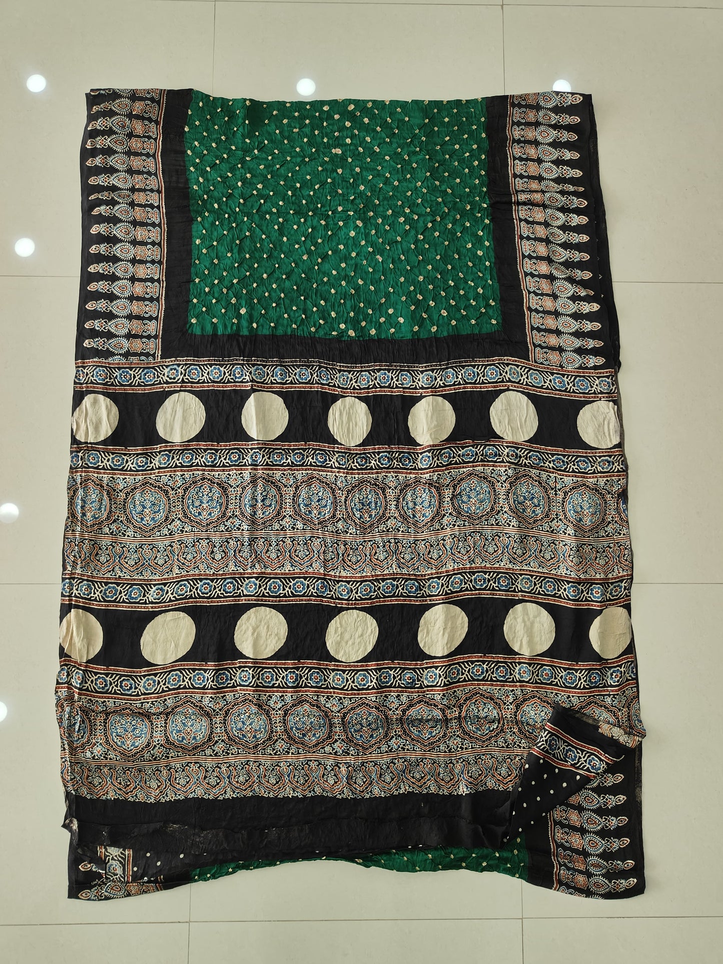 HAND BLOCK PRINTED  BANDHEJ AJRAKH MODAL SILK SAREE (CIX16)