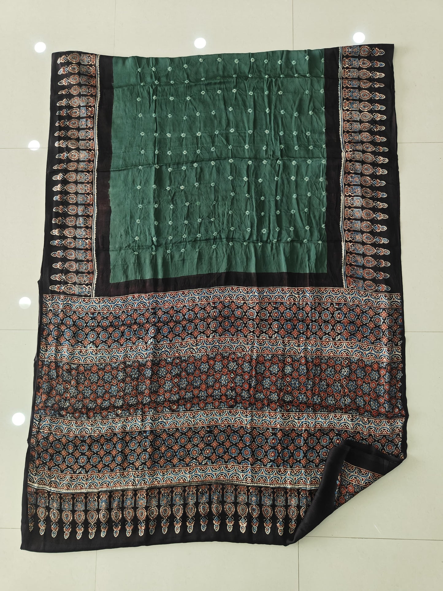 HAND BLOCK PRINTED  BANDHEJ AJRAKH MODAL SILK SAREE (CIX17)