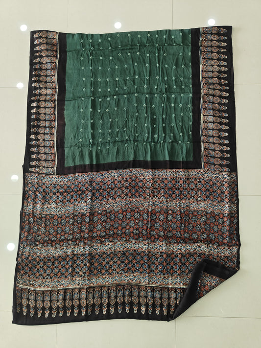 HAND BLOCK PRINTED  BANDHEJ AJRAKH MODAL SILK SAREE (CIX17)