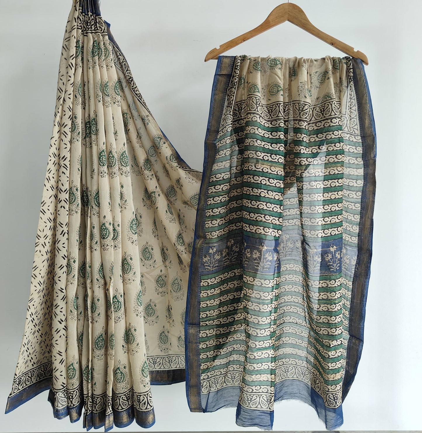 Jaipuri Hand Block Bagru Printed Maheshwari Silk Saree With Blouse (MSS193)