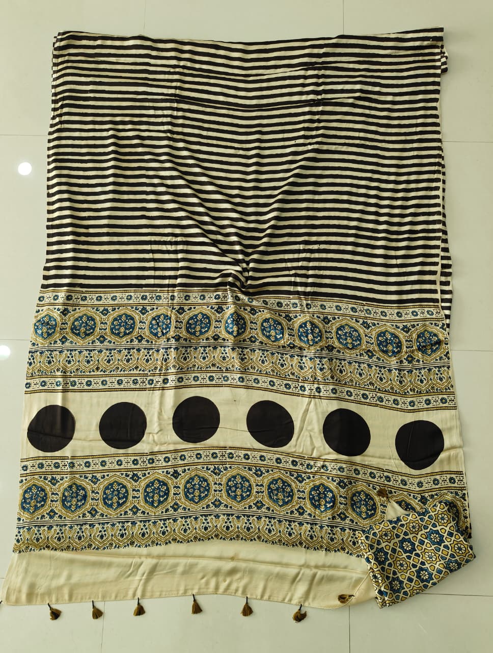 HAND BLOCK PRINTED AJARKH MODAL SILK SAREE (CIG122)