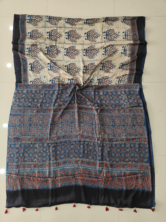 HAND BLOCK PRINTED AJARKH MODAL SILK SAREE (CIG125)