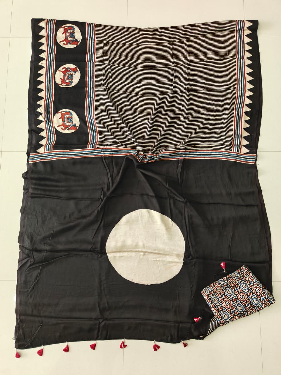 HAND BLOCK PRINTED AJARKH MODAL SILK SAREE (CIG126)