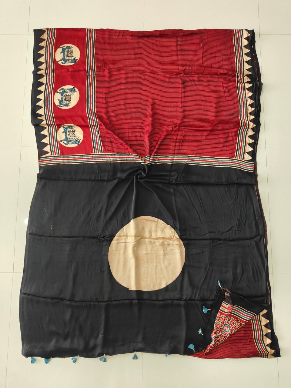 HAND BLOCK PRINTED AJARKH MODAL SILK SAREE (CIG128)