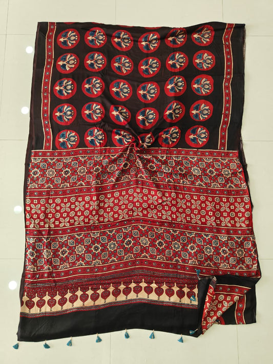 HAND BLOCK PRINTED AJARKH MODAL SILK SAREE (CIG130)