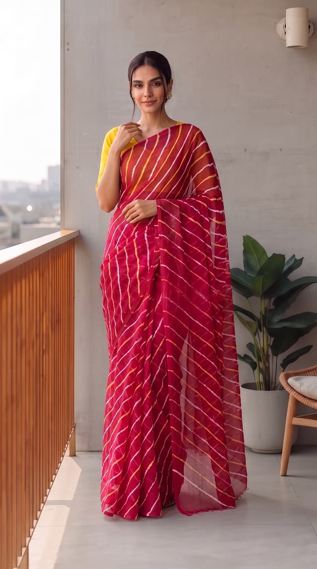 Premium Hand-Block Printed Jaipuri Lehariya Georgette Sarees (LH08)