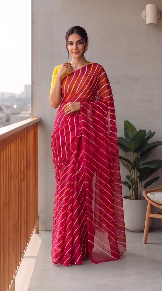Premium Hand-Block Printed Jaipuri Lehariya Georgette Sarees (LH08)