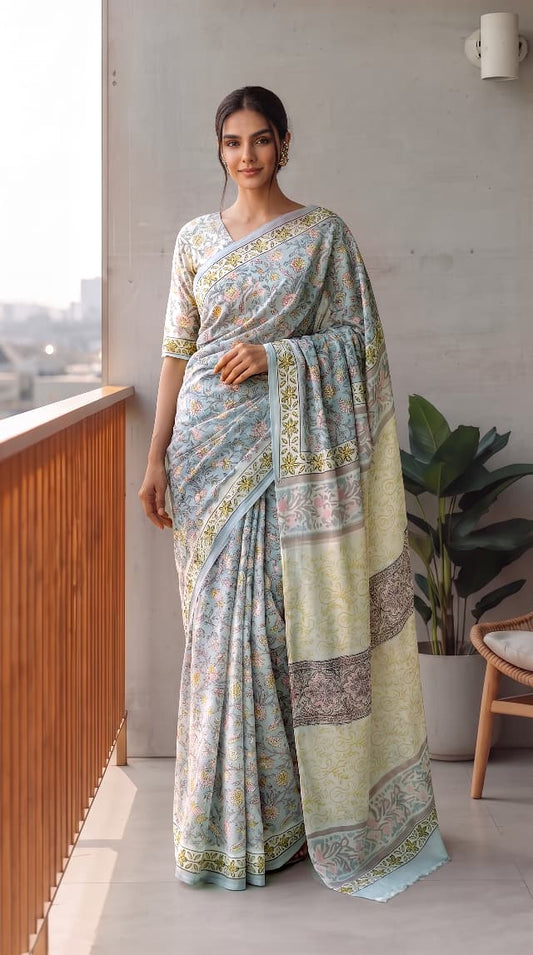 Premium Hand-Block Printed Jaipuri Georgette Sarees (LHI10)