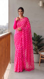 Premium Hand-Block Printed Jaipuri Lehariya Georgette Sarees (LHI04)