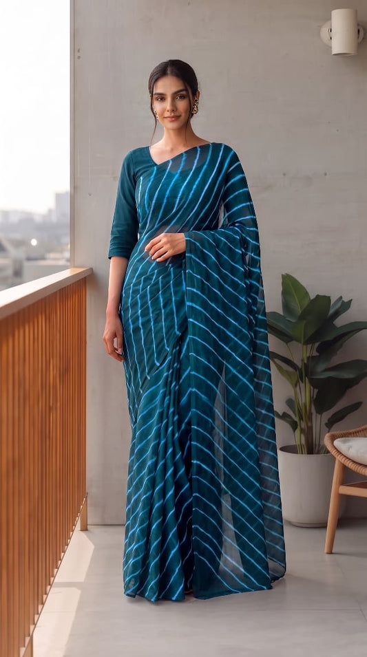Premium Hand-Block Printed Jaipuri Lehariya Georgette Sarees (LHI06)