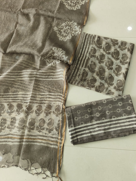 HAND BLOCK PRINTED KOTA DORIYA SUIT WITH KOTA DORIYA DUPPATA (FKS143)
