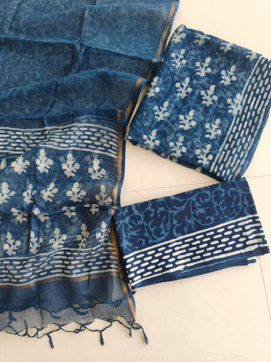 HAND BLOCK PRINTED KOTA DORIYA SUIT WITH KOTA DORIYA DUPPATA (FKS142)