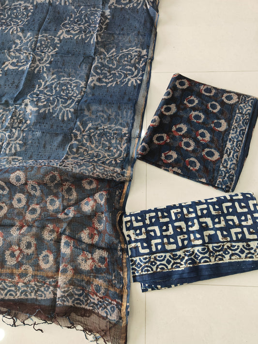 HAND BLOCK PRINTED KOTA DORIYA SUIT WITH KOTA DORIYA DUPPATA (FKS171)