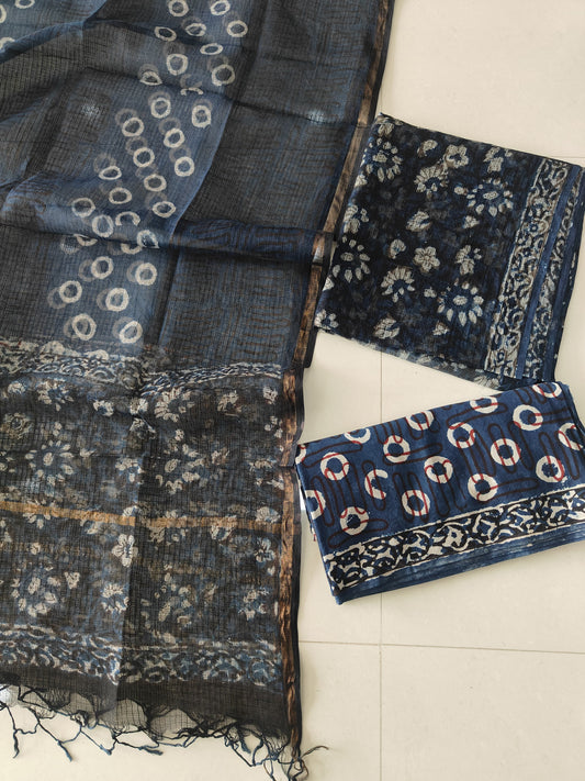 HAND BLOCK PRINTED KOTA DORIYA SUIT WITH KOTA DORIYA DUPPATA (FKS173)
