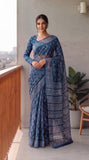 HAND BLOCK BAGRU PRINTED KOTA DORIYA SAREE WITH MULMUL BLOUSE (KDS115)