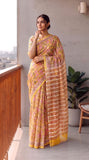 HAND BLOCK BAGRU PRINTED KOTA DORIYA SAREE WITH MULMUL BLOUSE (KDS118)