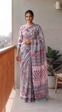 HAND BLOCK BAGRU PRINTED KOTA DORIYA SAREE WITH MULMUL BLOUSE (KDS117)