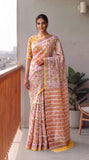 HAND BLOCK BAGRU PRINTED KOTA DORIYA SAREE WITH MULMUL BLOUSE (KDS120)