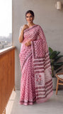 HAND BLOCK BAGRU PRINTED KOTA DORIYA SAREE WITH MULMUL BLOUSE (KDS125)