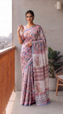 HAND BLOCK BAGRU PRINTED KOTA DORIYA SAREE WITH MULMUL BLOUSE (KDS130)