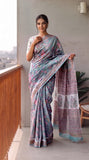 HAND BLOCK BAGRU PRINTED KOTA DORIYA SAREE WITH MULMUL BLOUSE (KDS134)