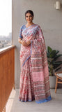 HAND BLOCK BAGRU PRINTED KOTA DORIYA SAREE WITH MULMUL BLOUSE (KDS141)