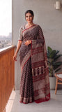 HAND BLOCK BAGRU PRINTED KOTA DORIYA SAREE WITH MULMUL BLOUSE (KDS142)