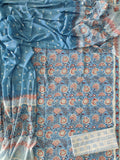 HAND BLOCK PRINTED COTTON 3-PIS SUIT WITH MULMUL DUPPATA (CMS173)