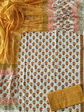 HAND BLOCK PRINTED COTTON 3-PIS SUIT WITH MULMUL DUPPATA (CMS176)