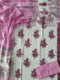 HAND BLOCK PRINTED COTTON 3-PIS SUIT WITH MULMUL DUPPATA (CMS178)