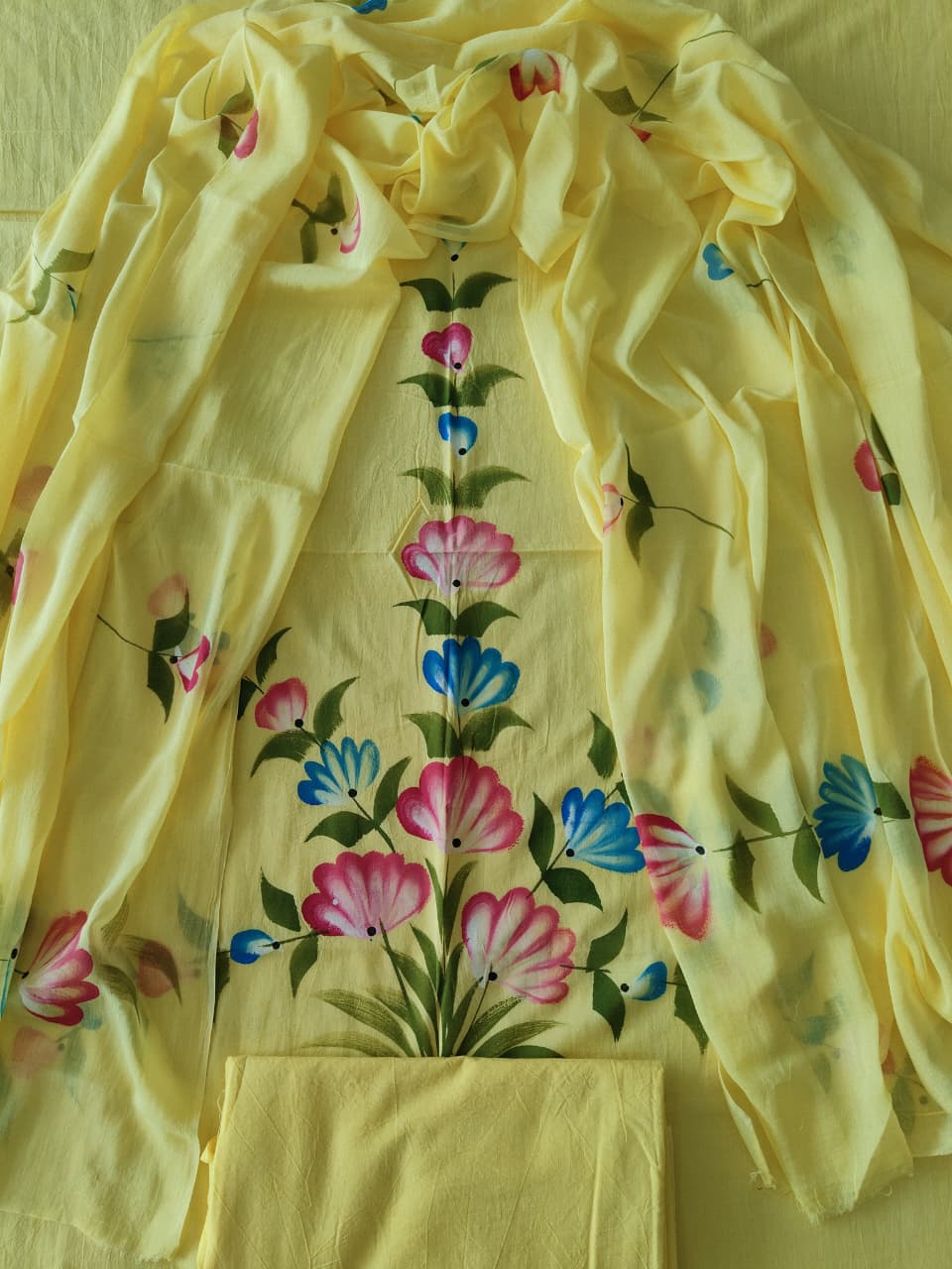 HAND BLOCK PRINTED COTTON 3-PIS SUIT WITH MULMUL DUPPATA (CMS179)