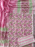 HAND BLOCK PRINTED COTTON 3-PIS SUIT WITH MULMUL DUPPATA (CMS180)